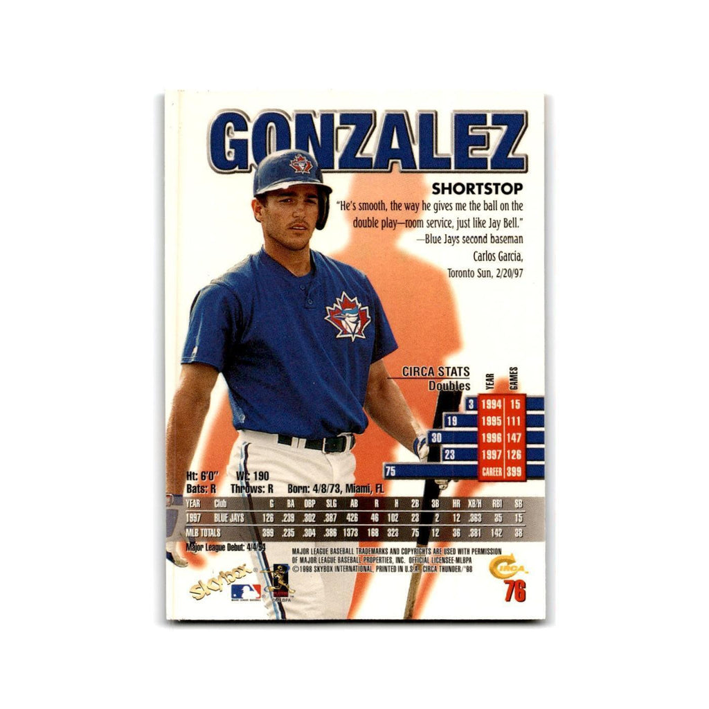 1998 SkyBox Thunder Alex Gonzalez Blue Jays #76