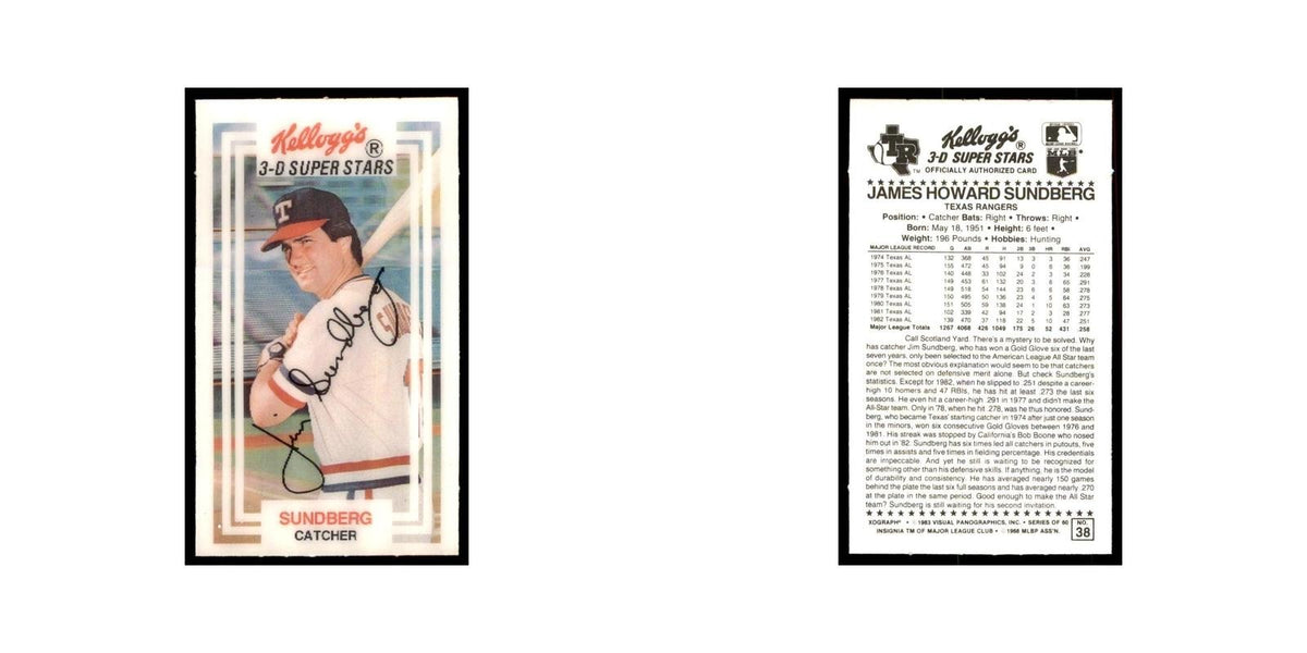 1983 Kellogg's 3-D Super Stars Xograph Jim Sundberg Baseball Cards #38