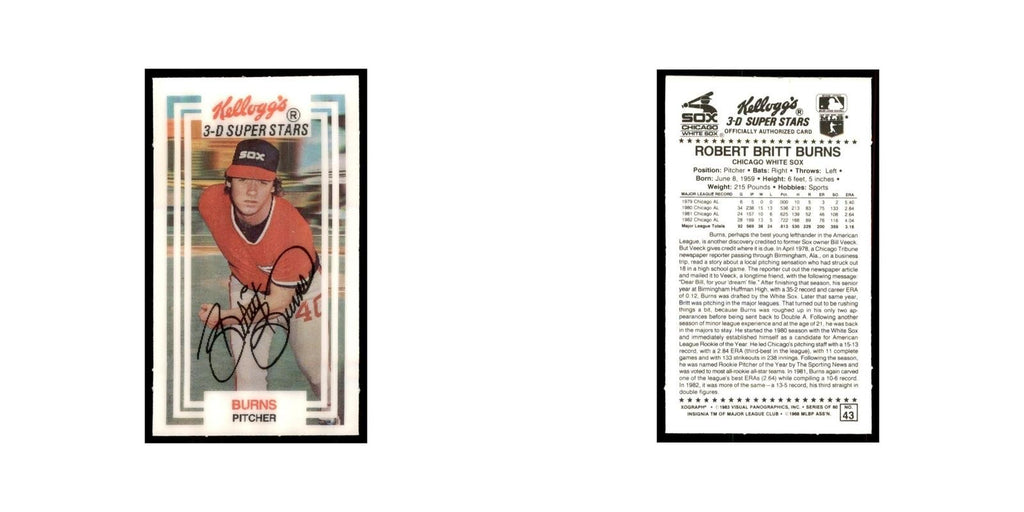 1983 Kellogg's 3-D Super Stars Xograph Britt Burns Baseball Cards #43