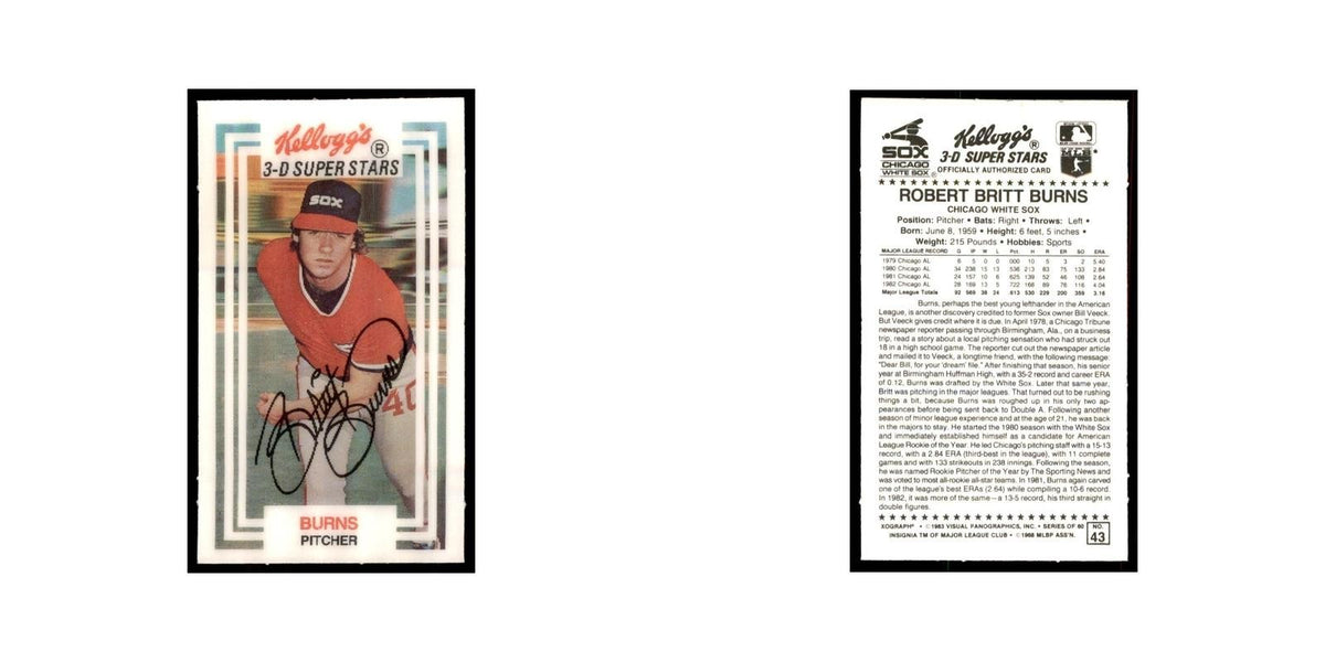 1983 Kellogg's 3-D Super Stars Xograph Britt Burns Baseball Cards #43