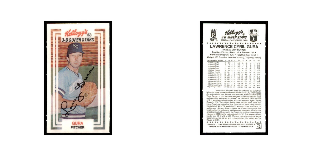 1983 Kellogg's 3-D Super Stars Xograph Larry Gura Baseball Cards #42
