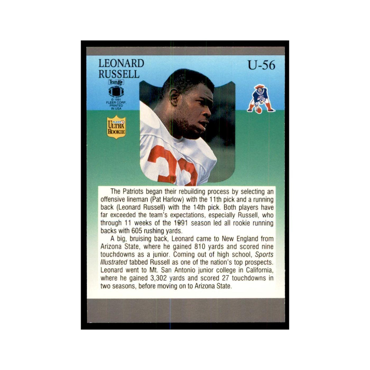 1991 Fleer Update Leonard Russell RC Football Cards #U-56