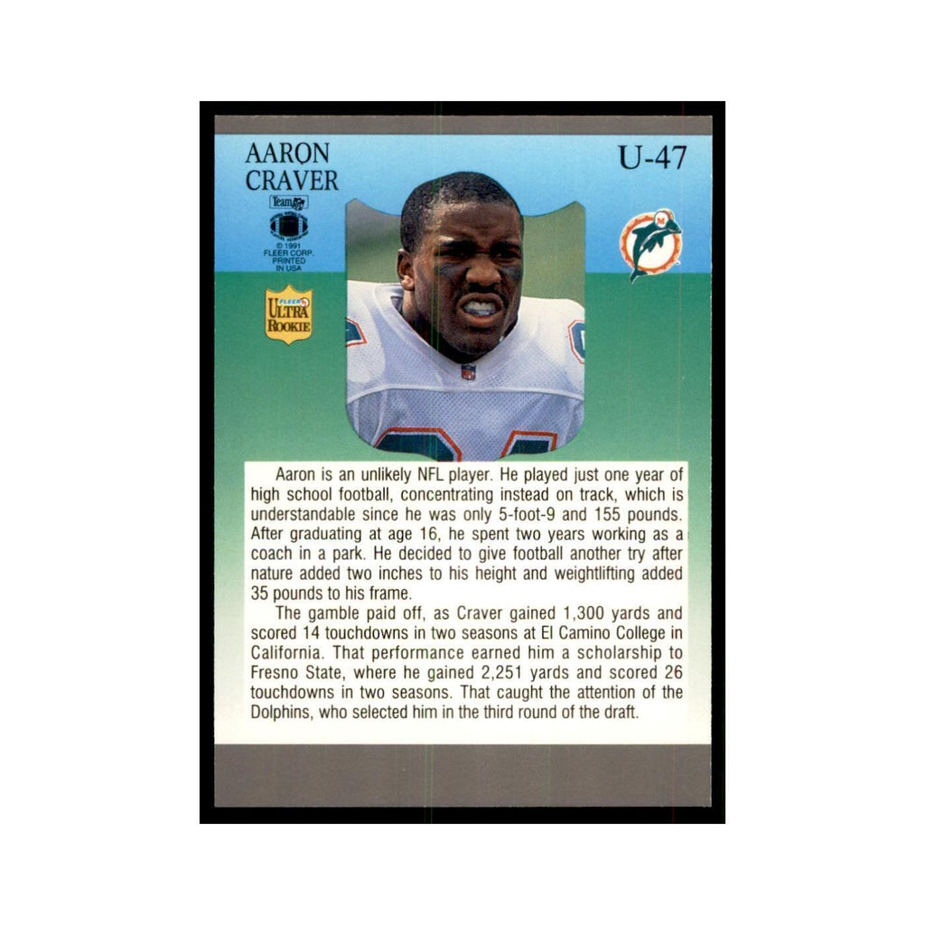 1991 Fleer Update Aaron Craver RC Football Cards #U-47