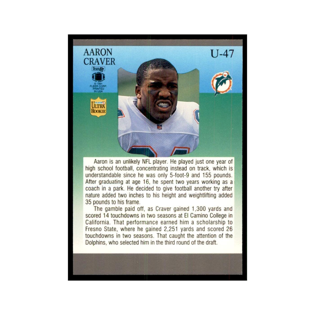 1991 Fleer Update Aaron Craver RC Football Cards #U-47