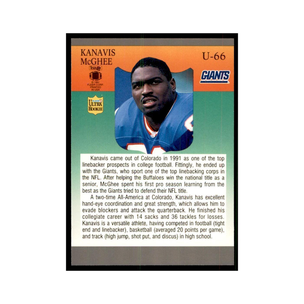 1991 Fleer Update Kanavis McGhee RC Football Cards #U-66