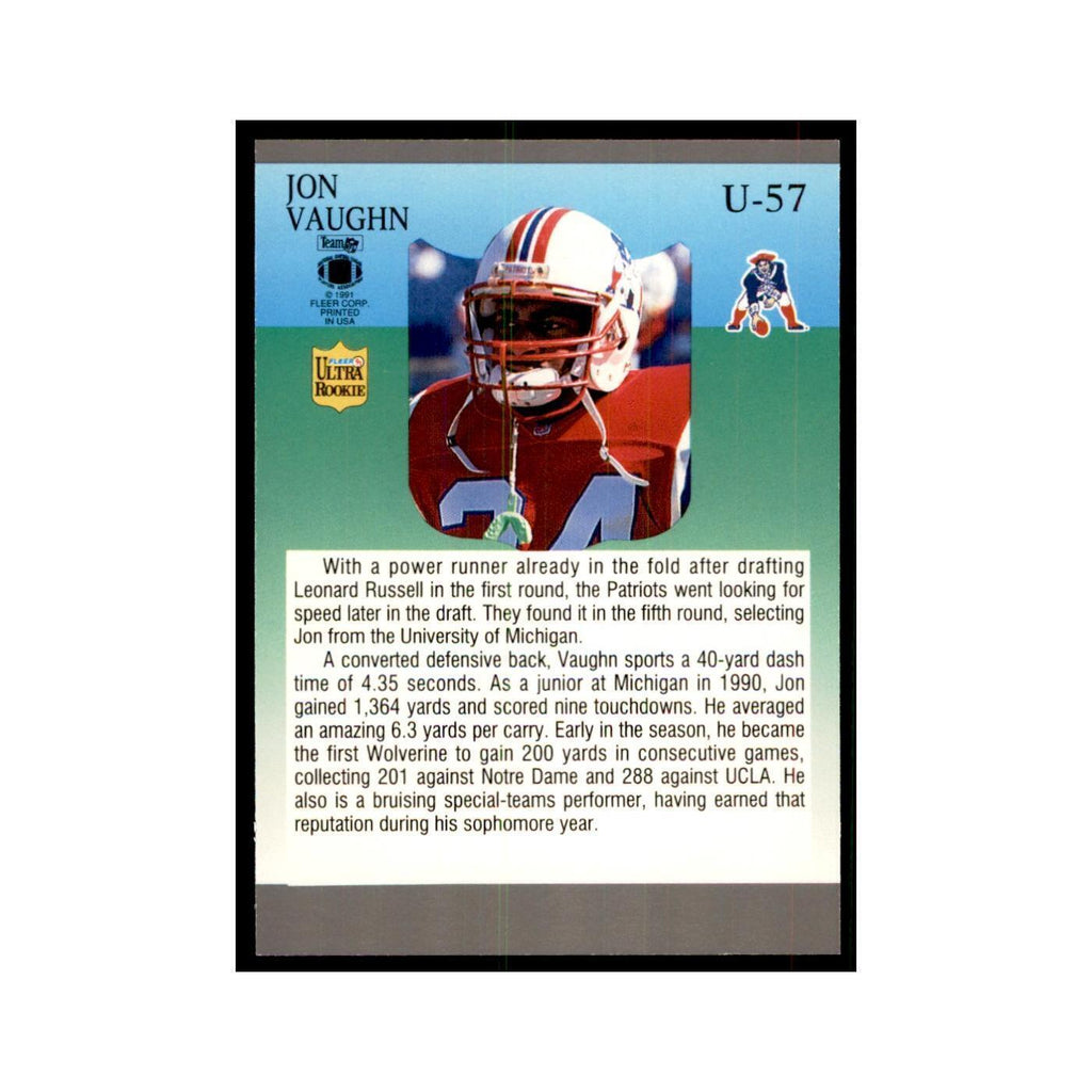 1991 Fleer Update Jon Vaughn RC Football Cards #U-57