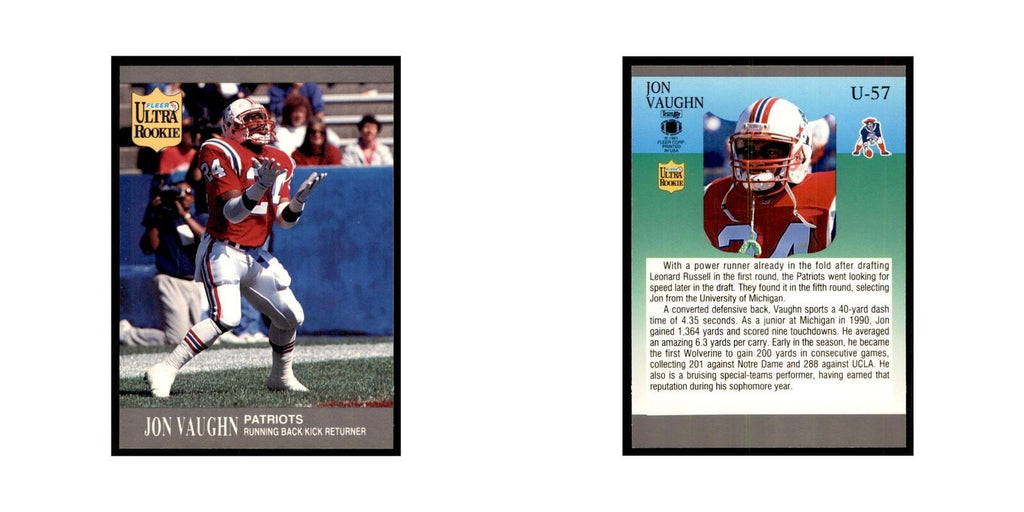1991 Fleer Update Jon Vaughn RC Football Cards #U-57