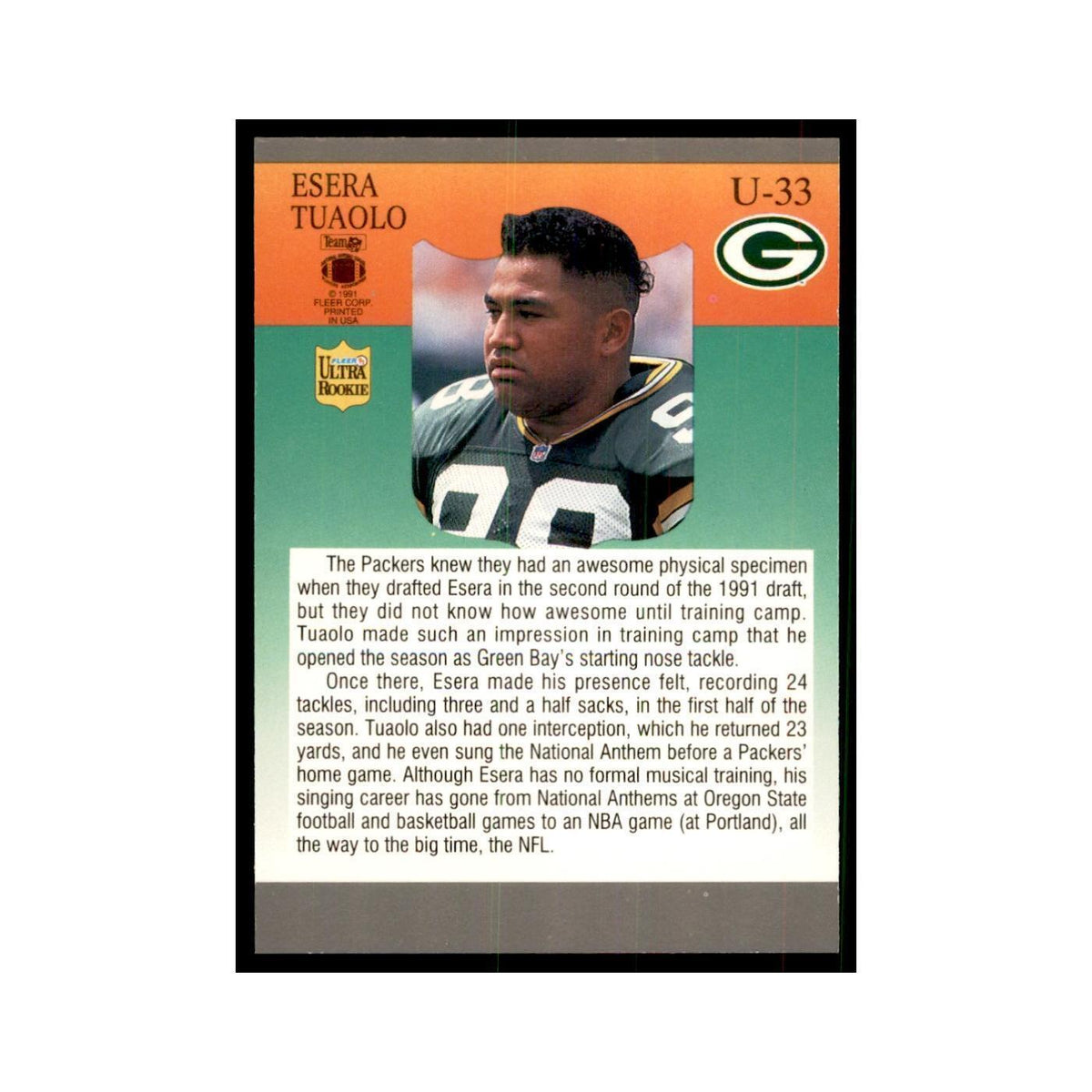 1991 Fleer Update Esera Tuaolo RC Football Cards #U-33