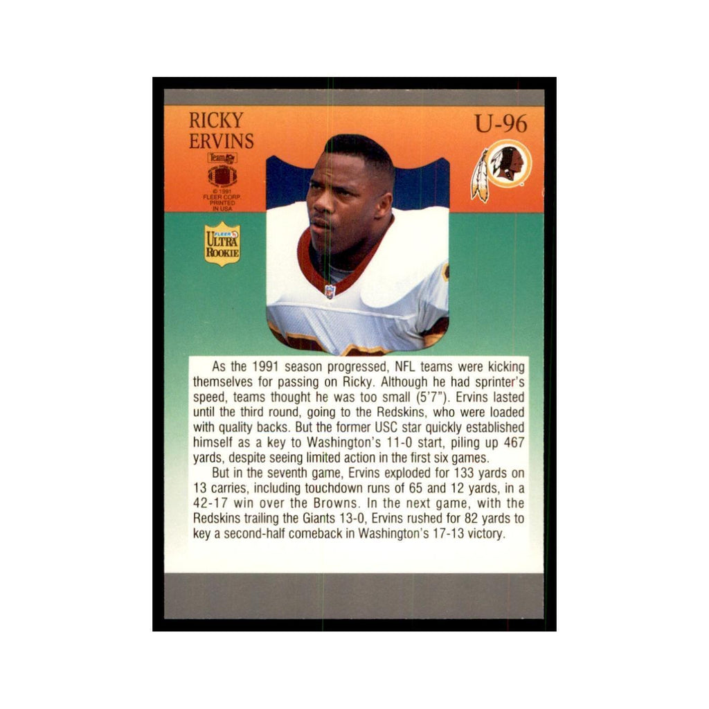 1991 Fleer Update Ricky Ervins RC Football Cards #U-96