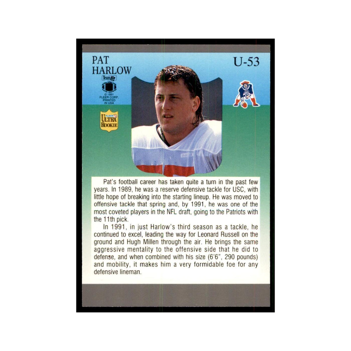 1991 Fleer Update Pat Harlow RC Football Cards #U-53