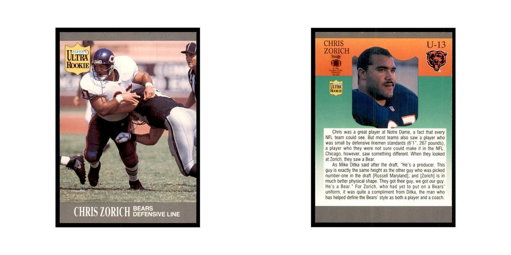 1991 Fleer Update Chris Zorich RC Football Cards #U-13