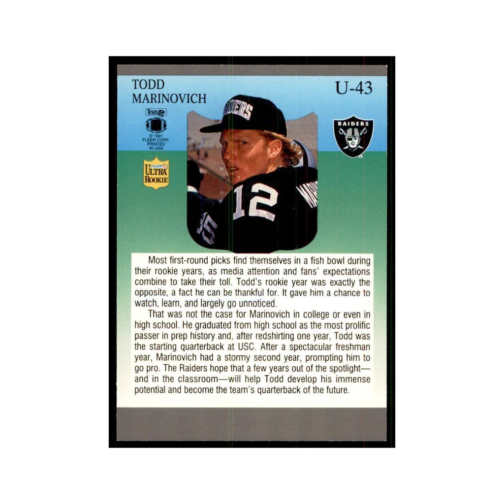 1991 Fleer Update Todd Marinovich RC Football Cards #U-43