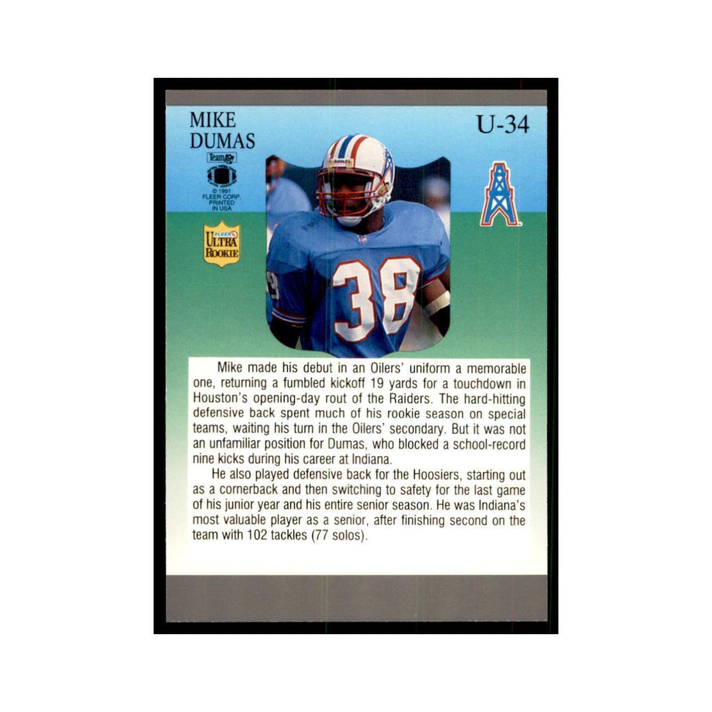 1991 Fleer Update Mike Dumas RC Football Cards #U-34