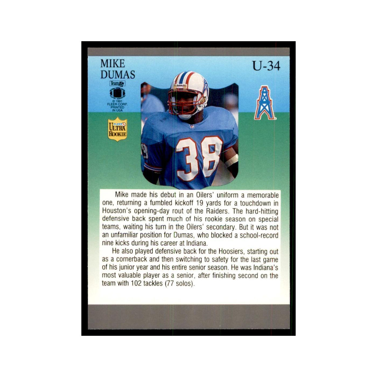 1991 Fleer Update Mike Dumas RC Football Cards #U-34