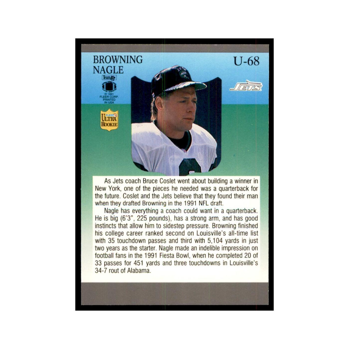 1991 Fleer Update Browning Nagle RC Football Cards #U-68