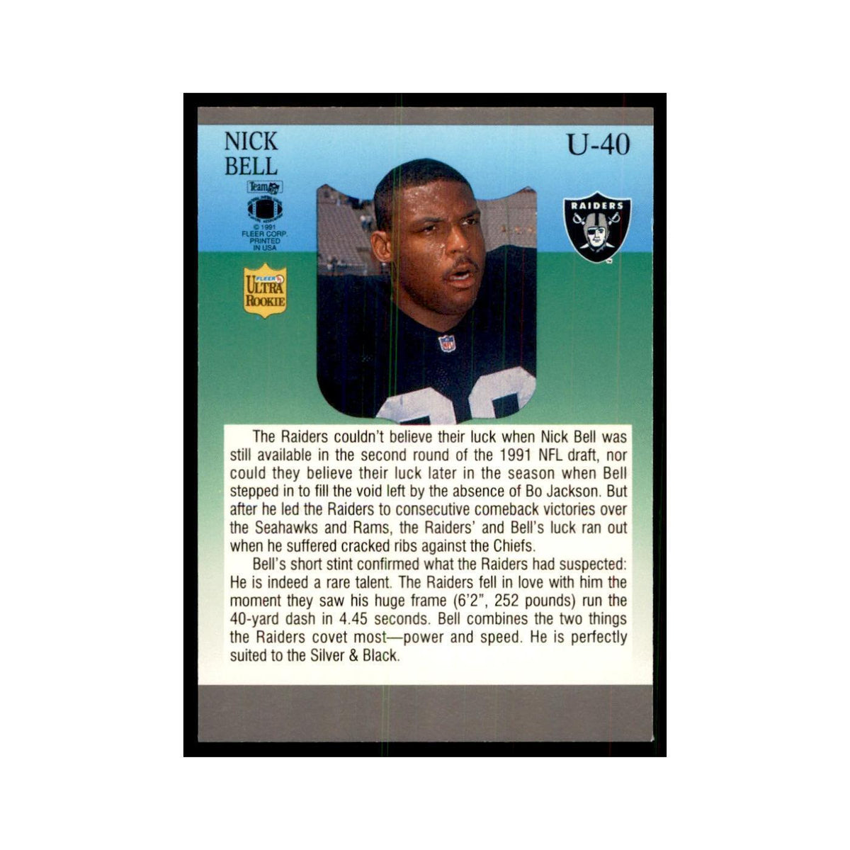 1991 Fleer Update Nick Bell RC Football Cards #U-40