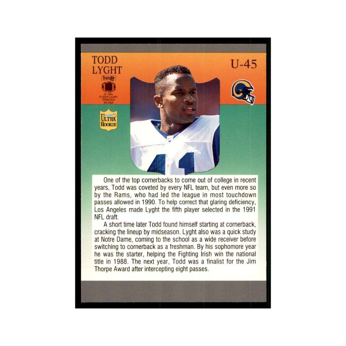 1991 Fleer Update Todd Lyght RC Football Cards #U-45