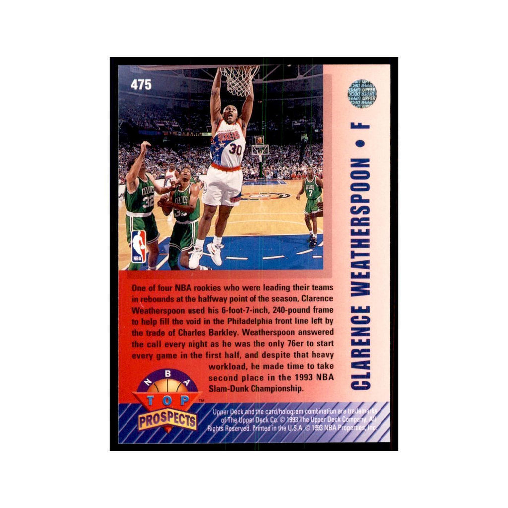 1992 Upper Deck Clarence Weatherspoon Basketball Cards #475