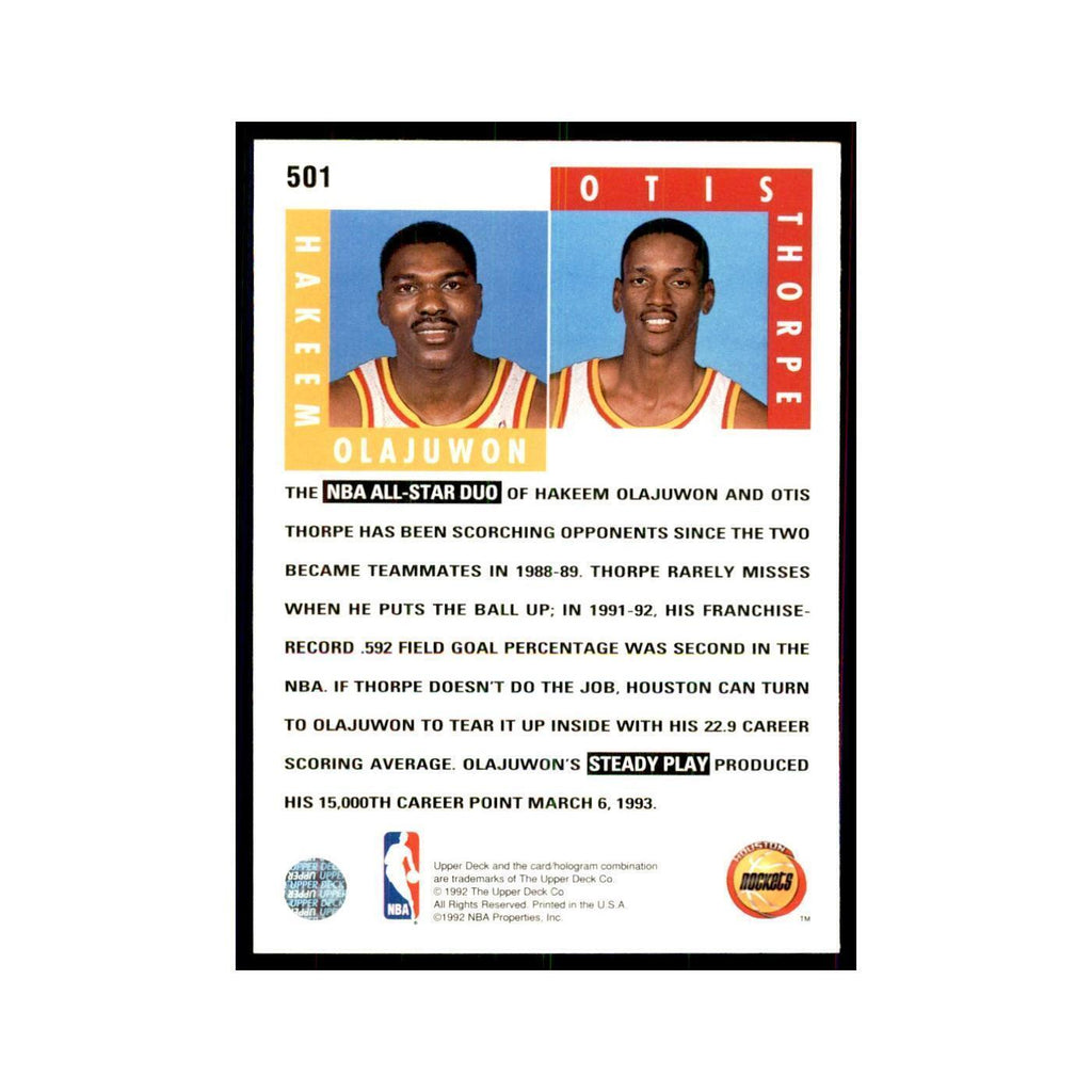 1992 Upper Deck Hakeem Olajuwon/Otis Thorpe Basketball Cards #501