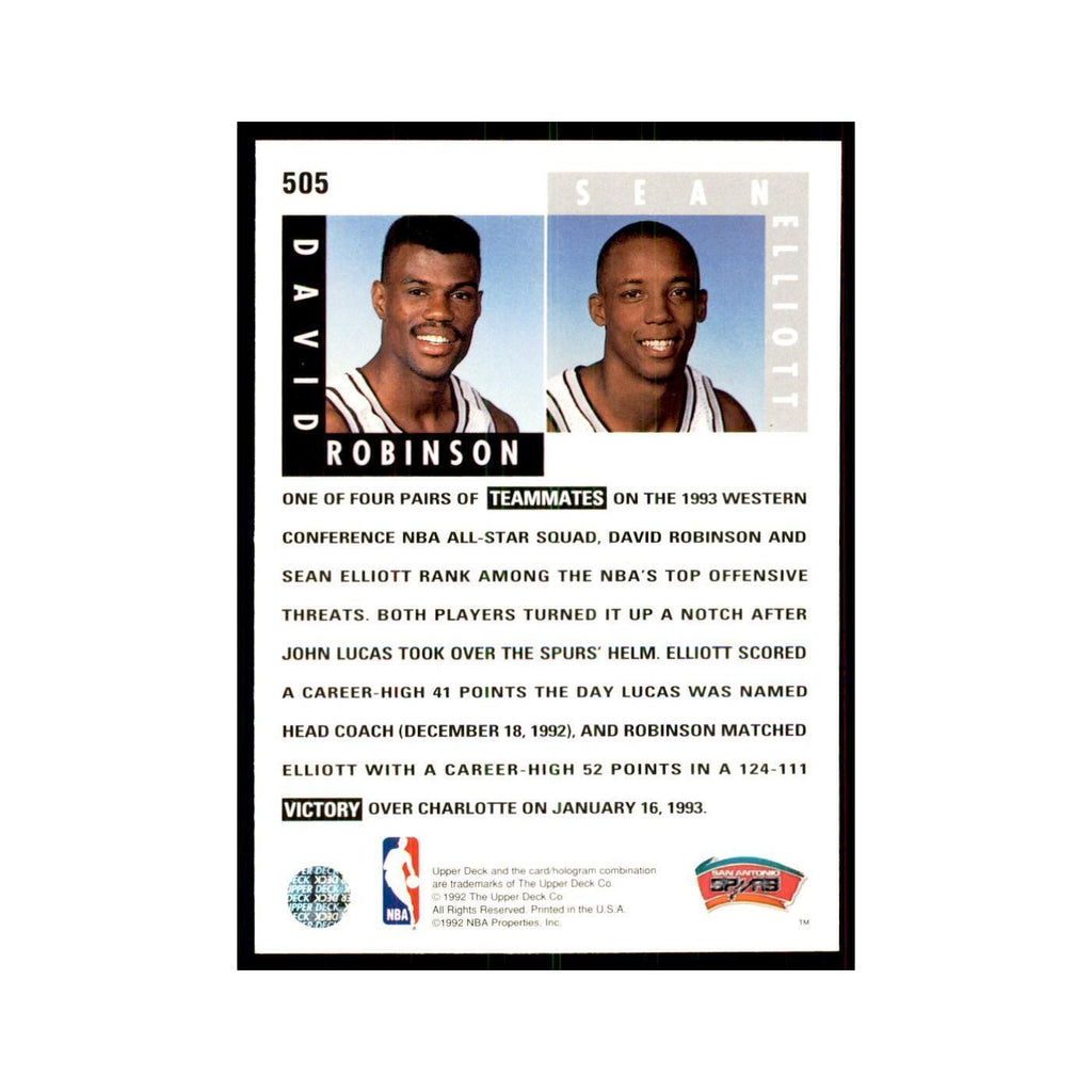 1992 Upper Deck David Robinson/Sean Elliott Basketball Cards #505
