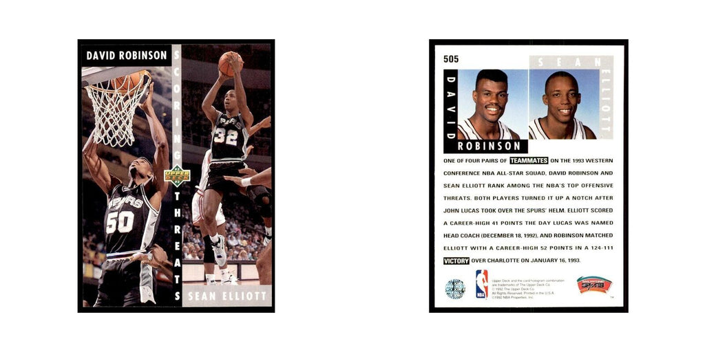 1992 Upper Deck David Robinson/Sean Elliott Basketball Cards #505