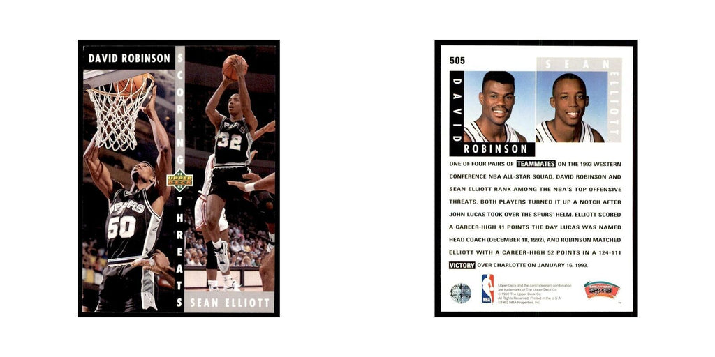 1992 Upper Deck David Robinson/Sean Elliott Basketball Cards #505