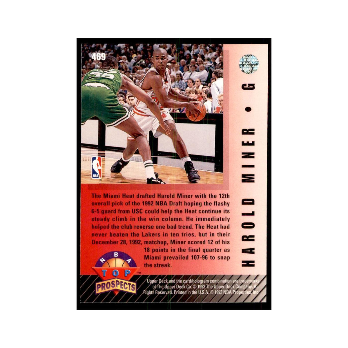 1992 Upper Deck Harold Miner Basketball Cards #469