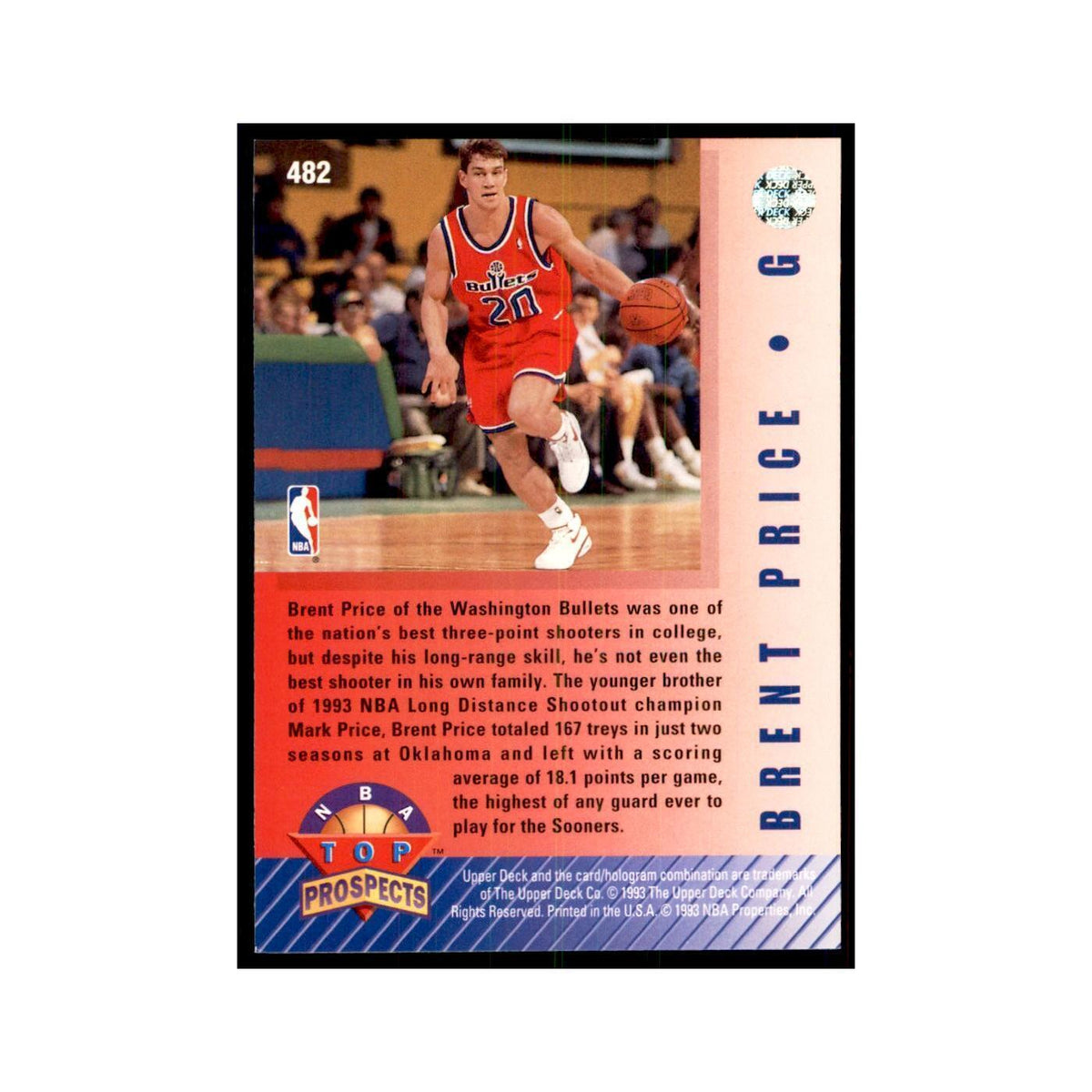 1992 Upper Deck Brent Price Basketball Cards #482