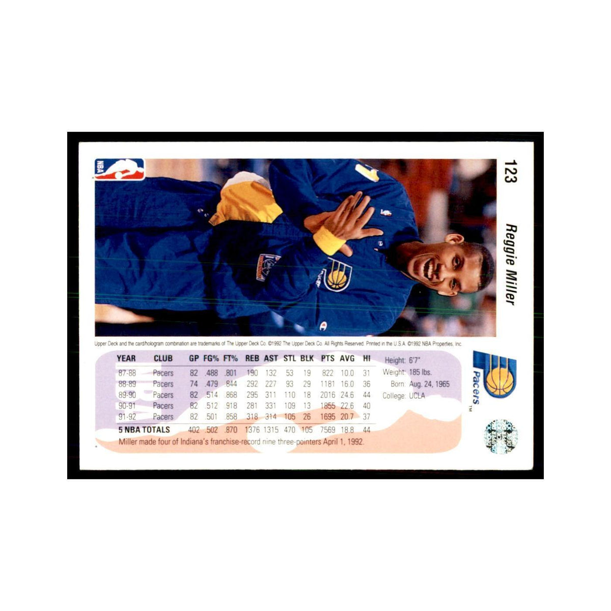 1992 Upper Deck Reggie Miller Basketball Cards #123