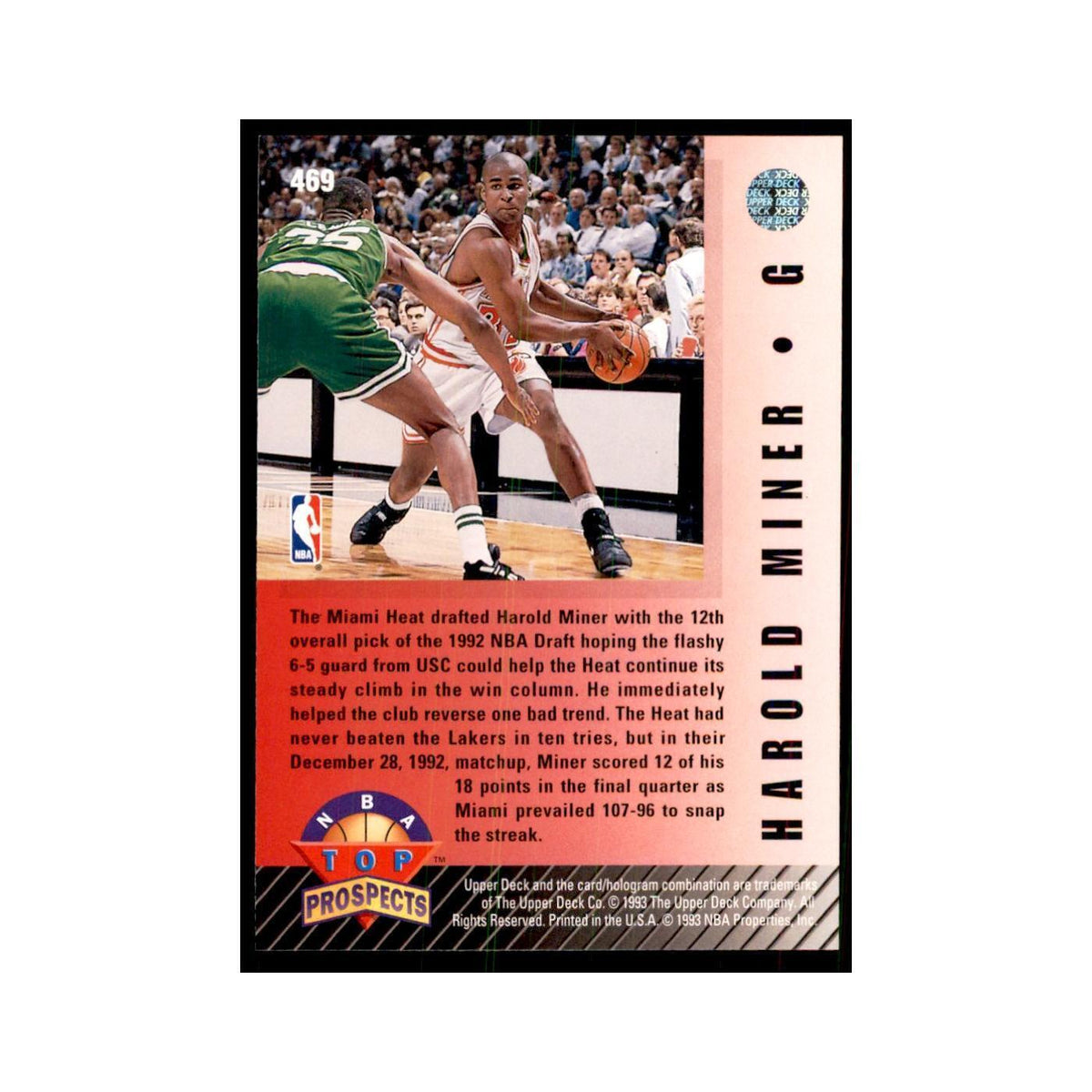 1992 Upper Deck Harold Miner Basketball Cards #469