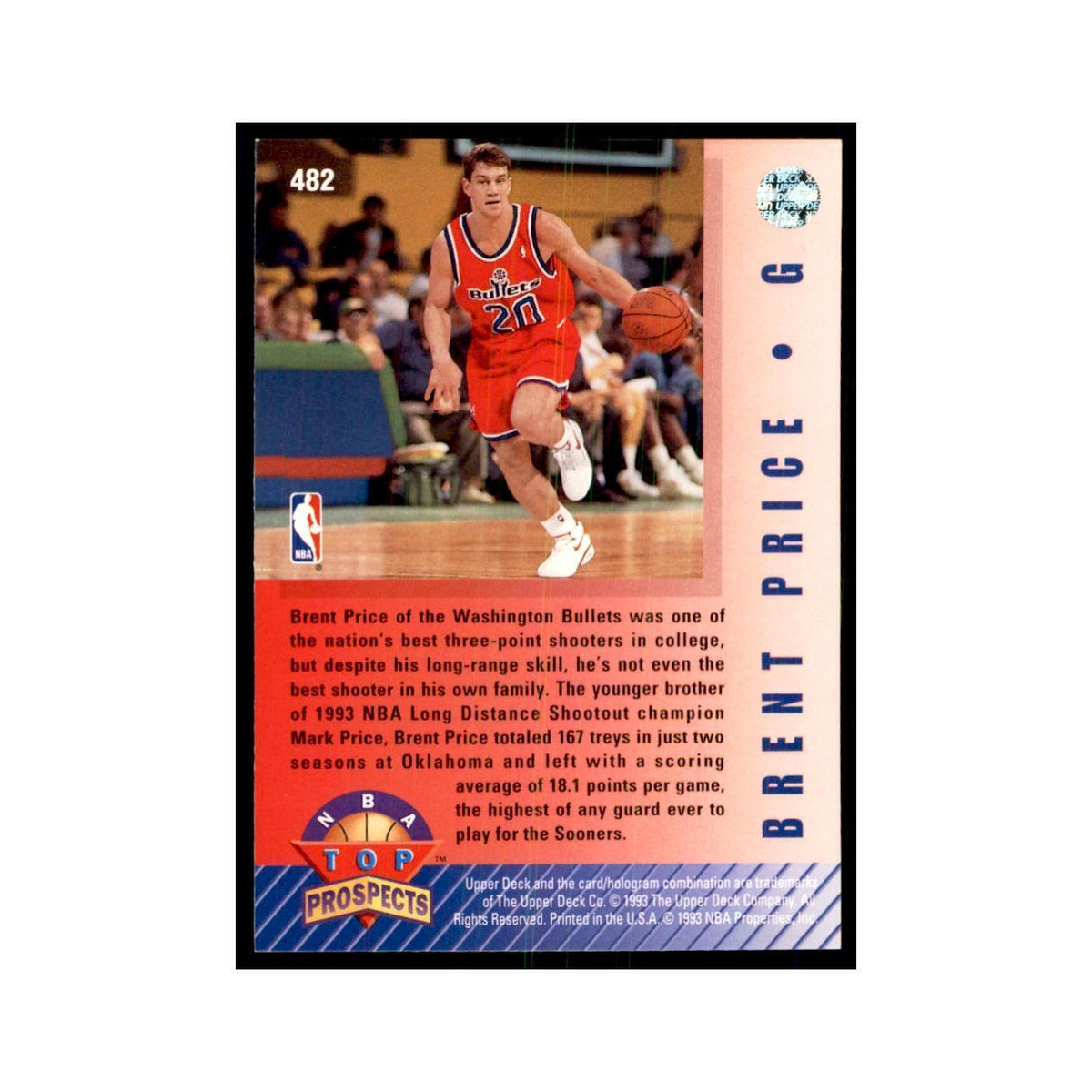 1992 Upper Deck Brent Price Basketball Cards #482