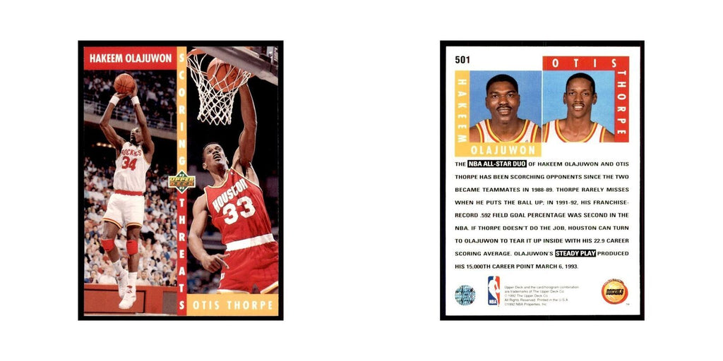 1992 Upper Deck Hakeem Olajuwon/Otis Thorpe Basketball Cards #501