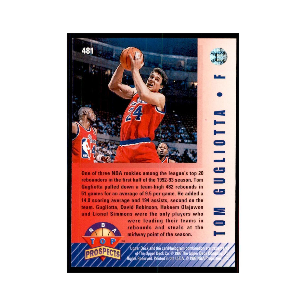 1992 Upper Deck Tom Gugliotta Basketball Cards #481
