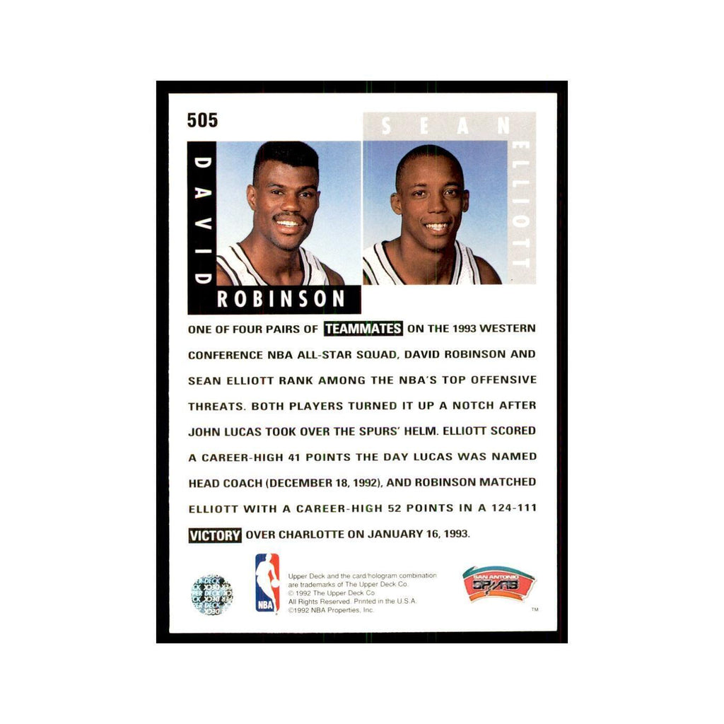1992 Upper Deck David Robinson/Sean Elliott Basketball Cards #505