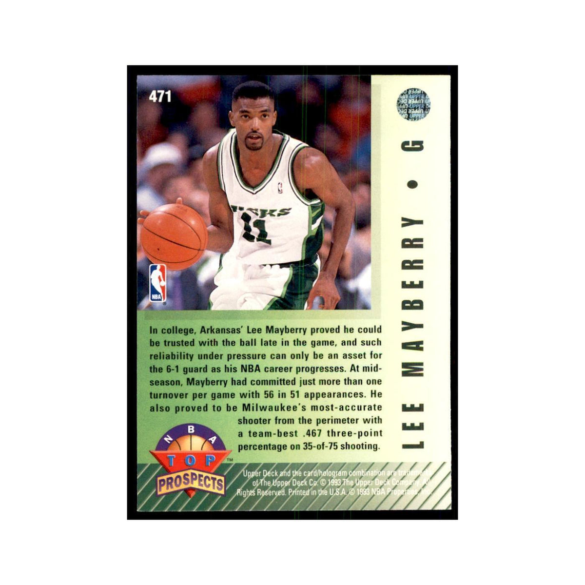 1992 Upper Deck Lee Mayberry Basketball Cards #471