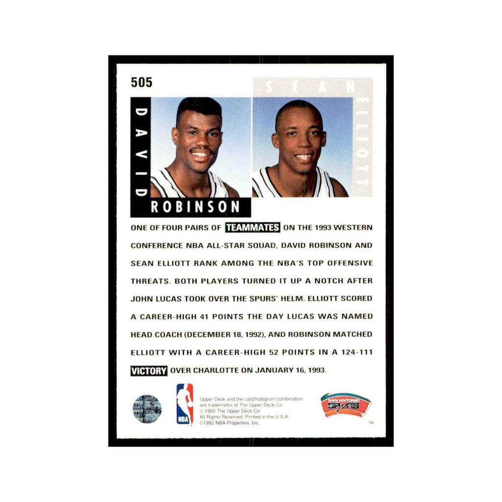 1992 Upper Deck David Robinson/Sean Elliott Basketball Cards #505