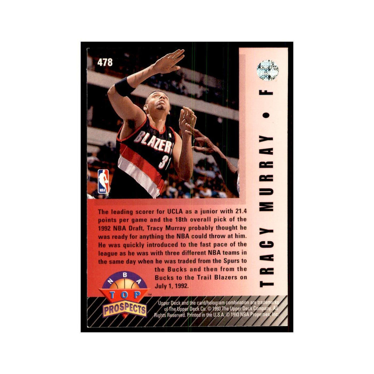 1992 Upper Deck Tracy Murray Basketball Cards #478