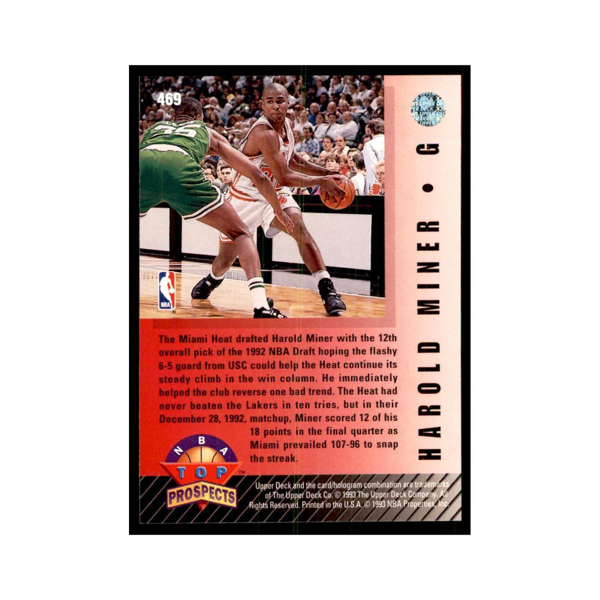 1992 Upper Deck Harold Miner Basketball Cards #469