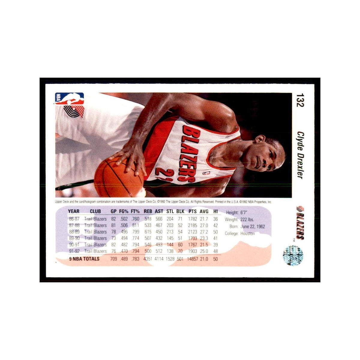1992 Upper Deck Clyde Drexler Basketball Cards #132