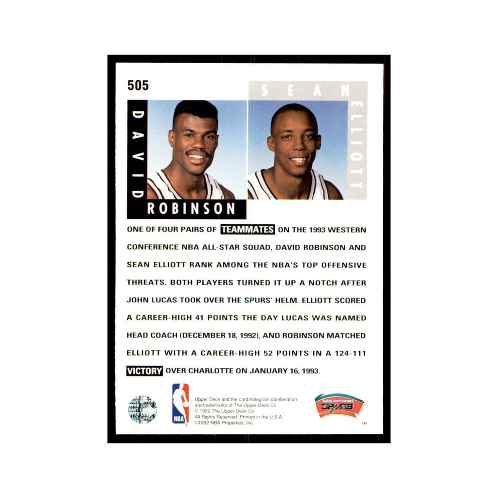 1992 Upper Deck David Robinson/Sean Elliott Basketball Cards #505