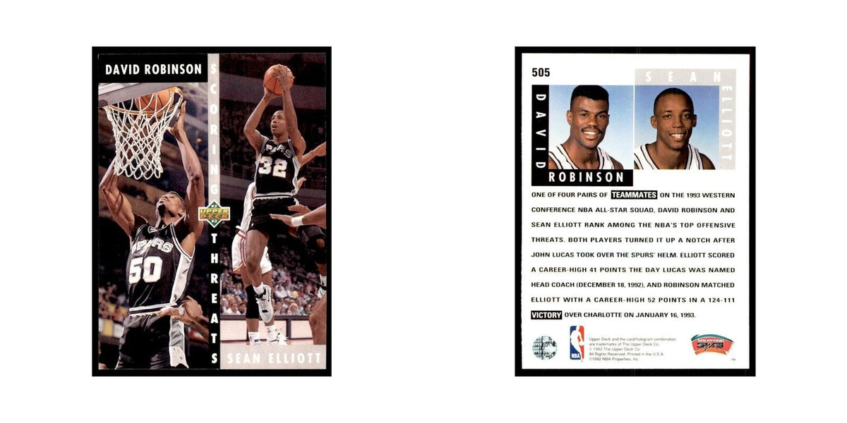1992 Upper Deck David Robinson/Sean Elliott Basketball Cards #505