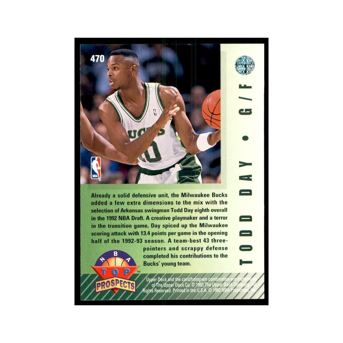1992 Upper Deck Todd Day Basketball Cards #470