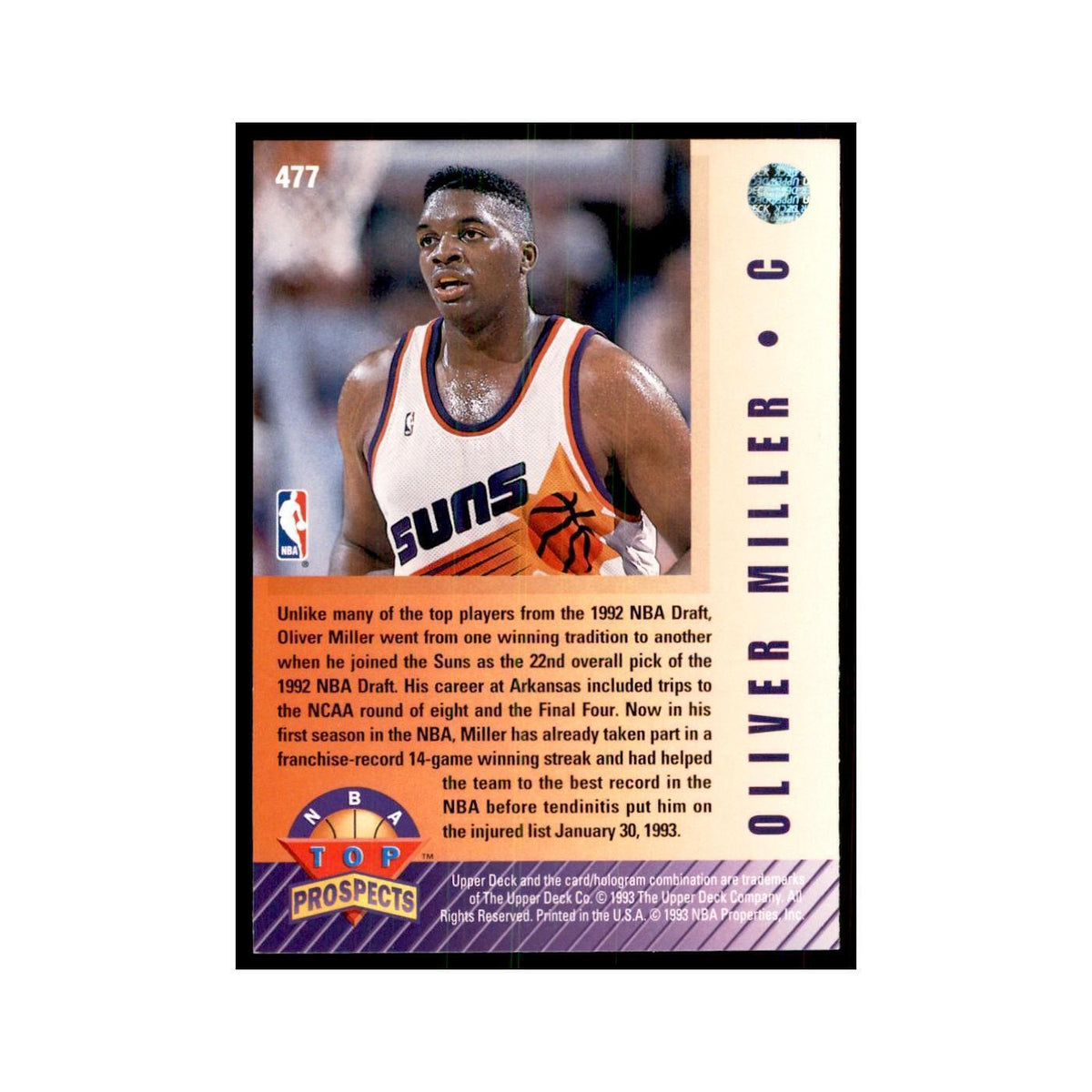 1992 Upper Deck Oliver Miller Basketball Cards #477