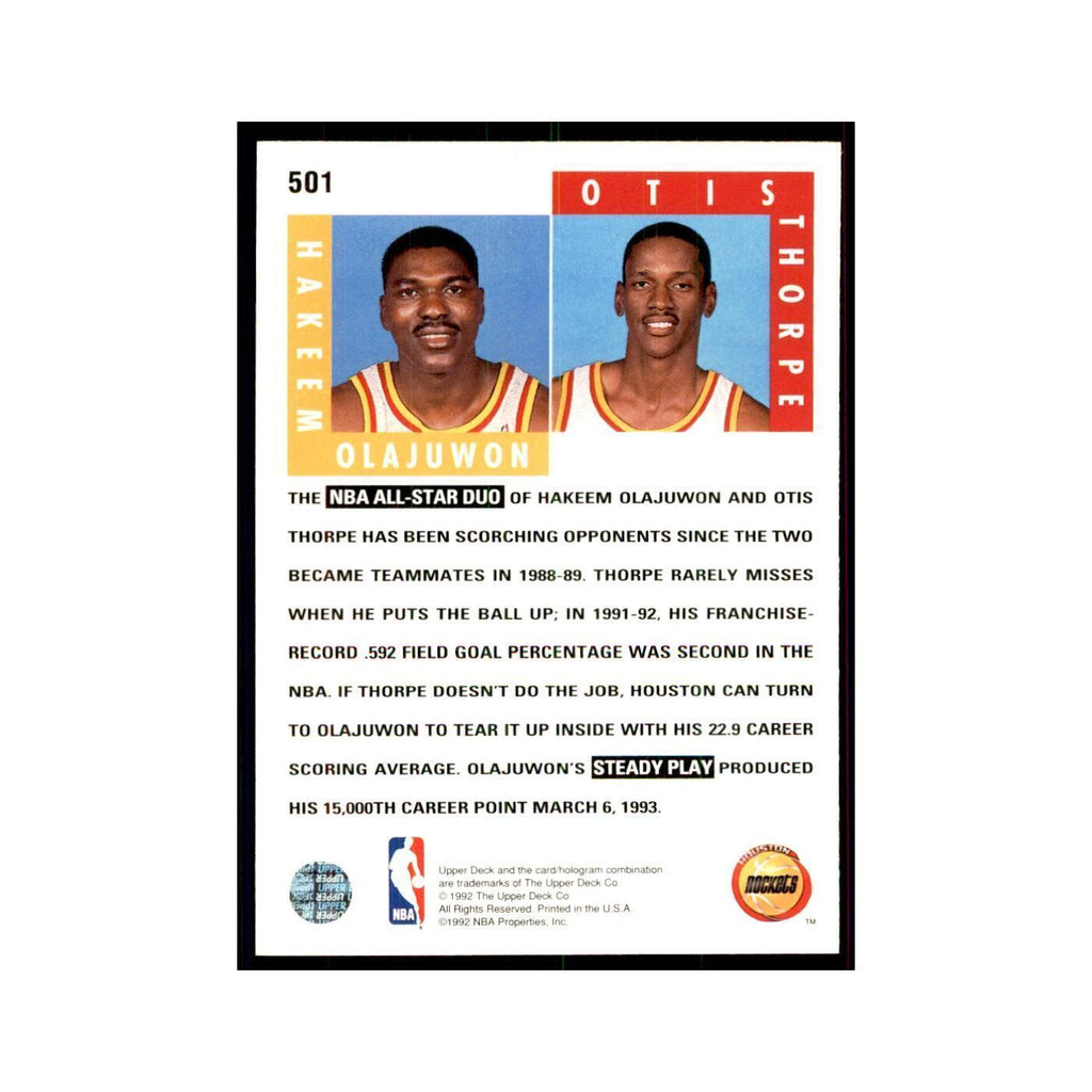 1992 Upper Deck Hakeem Olajuwon/Otis Thorpe Basketball Cards #501