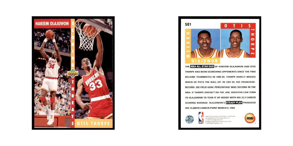 1992 Upper Deck Hakeem Olajuwon/Otis Thorpe Basketball Cards #501