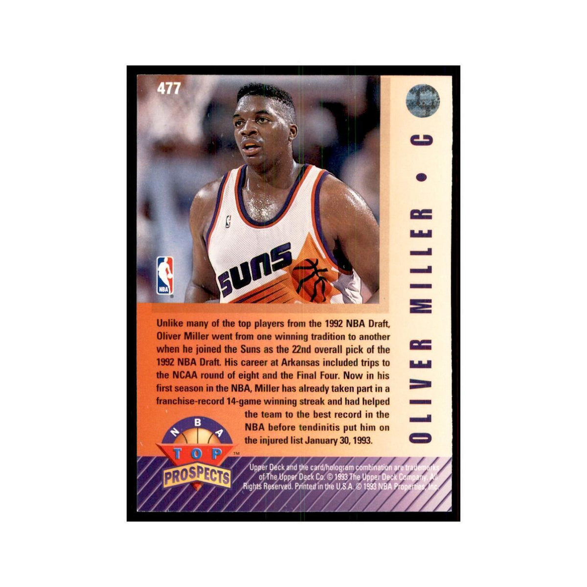 1992 Upper Deck Oliver Miller Basketball Cards #477