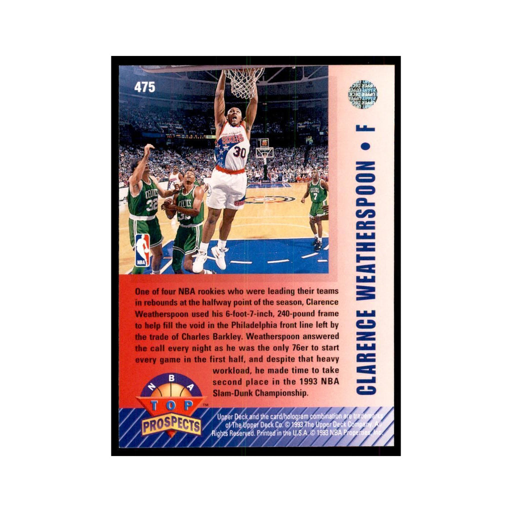1992 Upper Deck Clarence Weatherspoon Basketball Cards #475