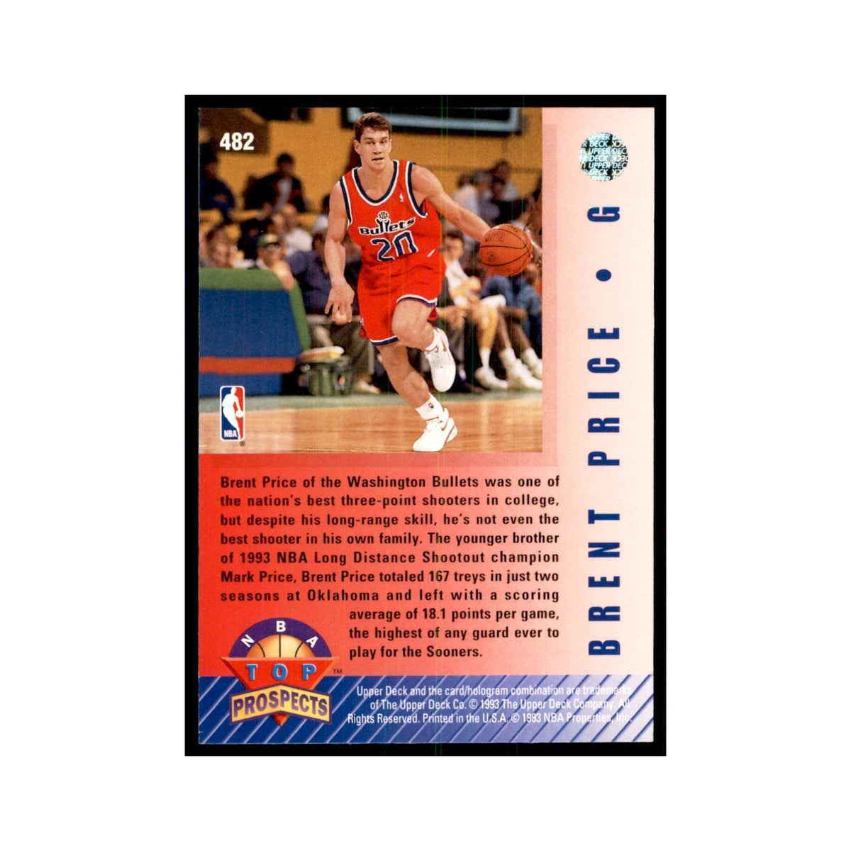 1992 Upper Deck Brent Price Basketball Cards #482