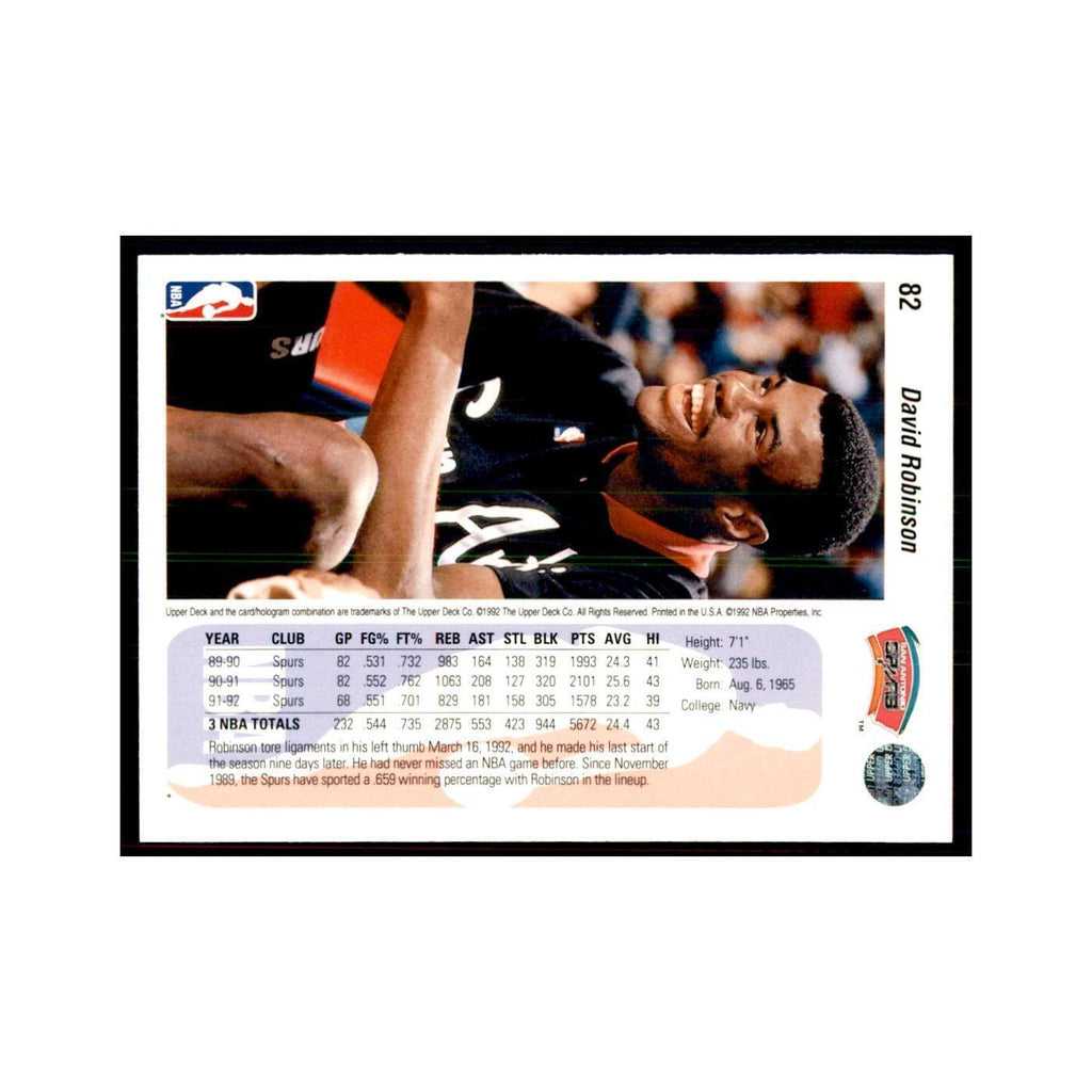 1992 Upper Deck David Robinson Basketball Cards #82