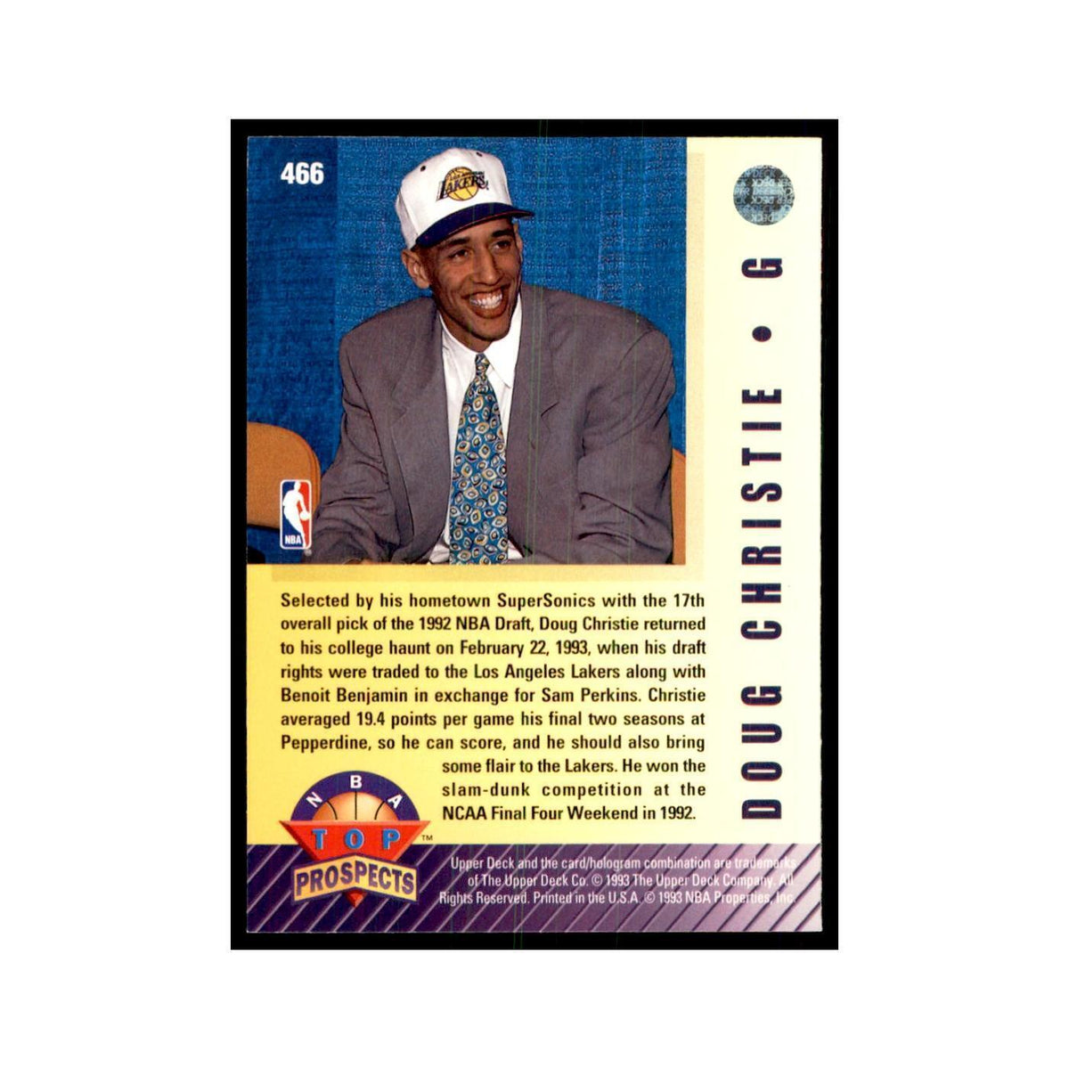 1992 Upper Deck Doug Christie Basketball Cards #466
